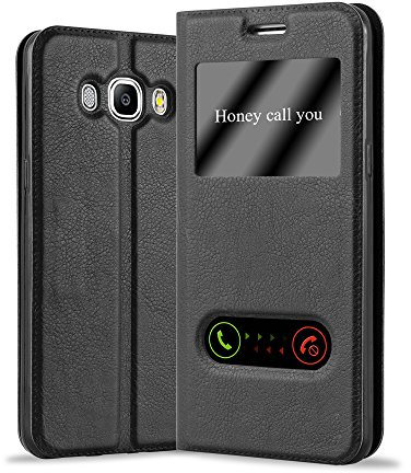 cadorabo Coque pour Samsung Galaxy J5 2016 en Noir COMÈTE - Housse Protection avec Stand Horizontal et Deux Fenêtres - Portefeuille Etui Poche Folio Case Cover
