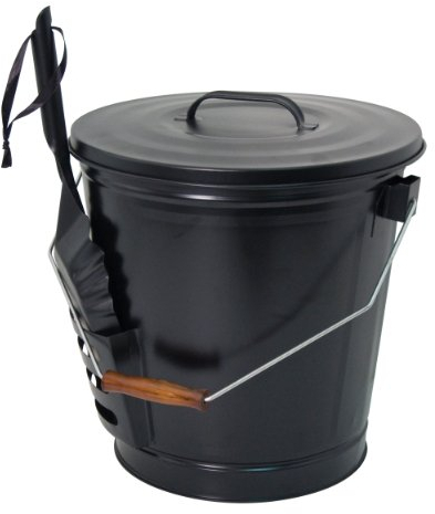 Panacea Eimer für Asche mit Schaufel, Metall, Schwarz, Feuerstelle, Feuerstätte 28 x 28 x 43,2 cm