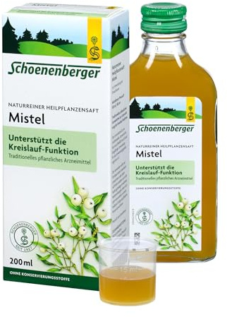 Schoenenberger - Mistel naturreiner Heilpflanzensaft - 1x 200 ml Glasflasche - sanfte Unterstützung für das Herz-Kreislauf-System - freiverkäufliches Arzneimittel
