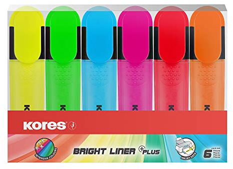 Kores TM36160 Textmarker 6er Set Bright Liner, gelb/grün/orange/pink/rot/blau