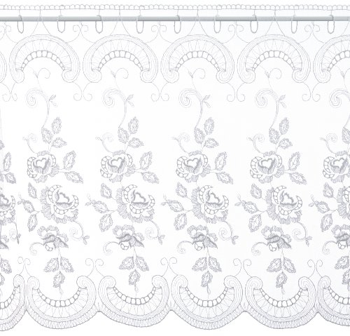 Plauener Spitze by Modespitze, Store Bistro Gardine Tüllgardine Florentiner mit Stangendurchzug, hochwertige Stickerei, Höhe 65 cm, Breite 148 cm, Weiß