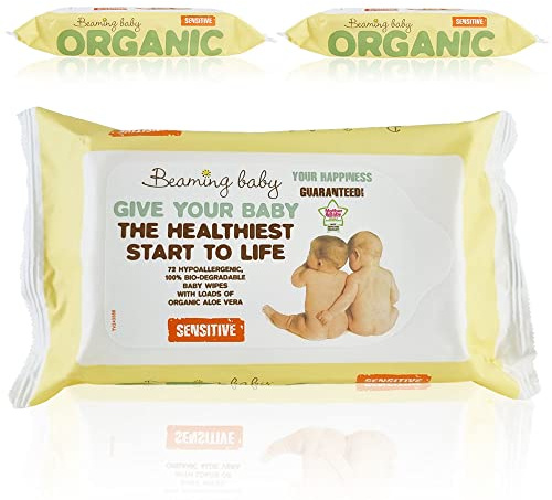Beaming Baby Organic Baby Wipes, Bio-Degradable, Eco Friendly and Chemical Free! (Sensitive, Pack of 3)