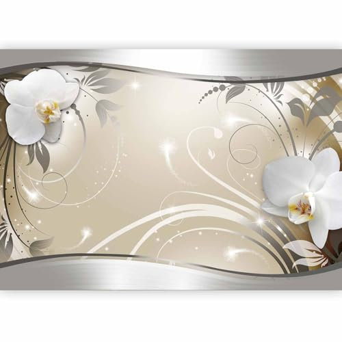 Papier peint murando panoramique nature 300x210 cm - Revêtement mural décoration pour chambre salon - Design unique et moderne - Marron gris beige - Fleurs nature orchidées plantes b-A-0078-a-c