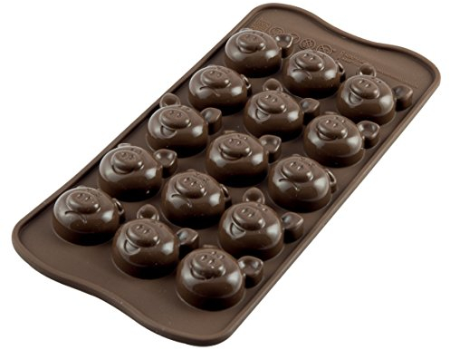 silikomart | SCG35 Silikonform für CHOCO PIGS Pralinen, Antihaft, 15 Pralinen, Packung mit 1 Form für Süßigkeiten, Easy Choc, 31 x 29 mm, h 15 mm, Made in Italy