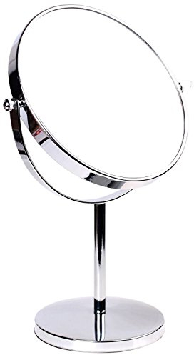 HIMRY Miroir Maquillage, 5X Grossissement, Ø 20 cm, Miroir de Table Double Visage, Miroir de Salle de Bain, Tournant Miroir de Rasage, orientable sur 360°, chromage, KXD3108N-5x