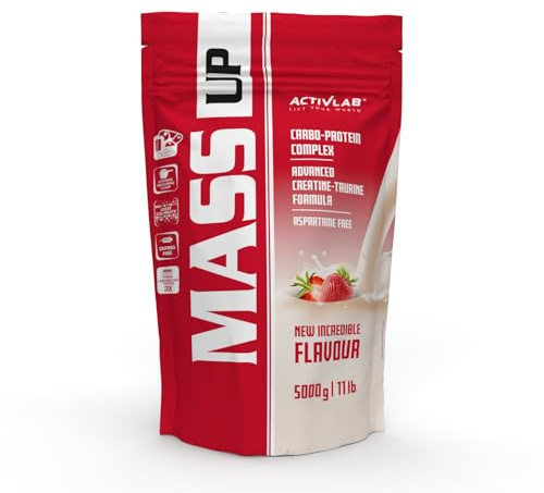 Activlab Whey Protein Weight Gainer - Kohlenhydrat und Molkenprotein - für schnellen Muskelaufbau - mit Kreatin und Taurin - 50 Portionen - Mass Up 5000 g Erdbeere