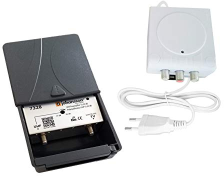 Kit Préamplificateur d'Antenne TV Johansson pour TNT Et TNT HD avec Filtre 4G/LTE Actif Et avec Alimentation. Kit Pré-Amplificateur UHF 15 à 35 DB + Alimentation Johansson