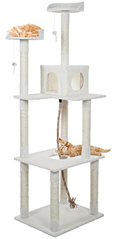 Petmaker Cat Tree - 6-Foot Cat Tower for Indoor Cats with Napping Perches, Kitty Condo, 9 Cat Scratching Posts, 2 Hanging Toys, and Rope (Ivory)