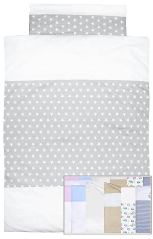 Vizaro Baby Bettwäsche Set 90x120cm + Kissenbezug 30x60cm Für Kinderwiege 60x120cm - 100% Reine Baumwole Weiße Sternchen