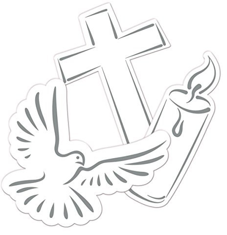 Folat 24-teiliges Tisch-Deko-Set * Weisse Taube + Kreuz + Kerze * für Konfir