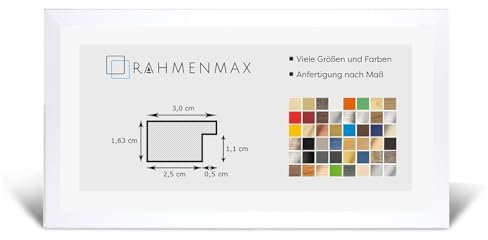 RahmenMax Morena Holz Werkstoff Bilderrahmen 22 x 67 cm modernes sehr eckiges Profil 67 x 22 cm Grosse Farbauswahl jetzt: Weiß gemasert mit Kunstglas klar 1 mm