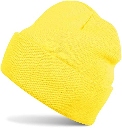 styleBREAKER Unisex Beanie Strickmütze Einfarbig, Feinstrick Mütze doppelt gestrickt, warme Winter Strickbeanie 04024029, Farbe:Gelb