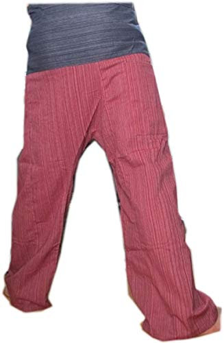 2 tons Thai Pantalon pêcheur Pantalon Yoga taille unique avec taille en coton à rayures pour femme