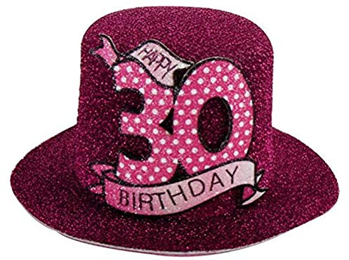 Geburtstag Hut mit Clip 30 Party Deko Spaß Hutzylinder in pink Happy 30 Birthday 12x11x6 cm