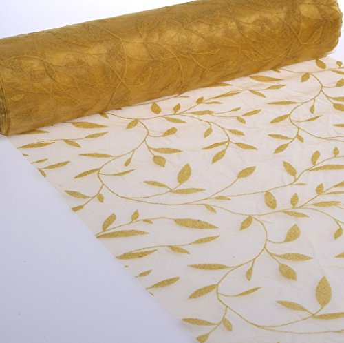 Deko und Band Tischläufer Flock Print Honey Leafs - 28 cm - Rolle 15 Meter - 72 55