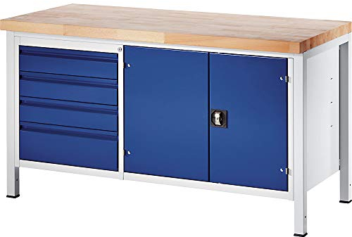 RAU | Werkbank | Gestellbauweise | 4 Schubladen Größe L | 1 Werkzeugschrank | Tiefe 700 mm | Breite 1500 mm