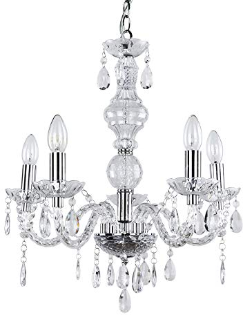 lux.pro Lüster/Kronleuchter - Modernes Design: verchromte Decken-Leuchte aus Metall & Kunst-Kristall - Ø 52 cm Leuchte - 5 x E14 Sockel - stilvolle Deckenlampe für Wohnzimmer & Schlafzimmer