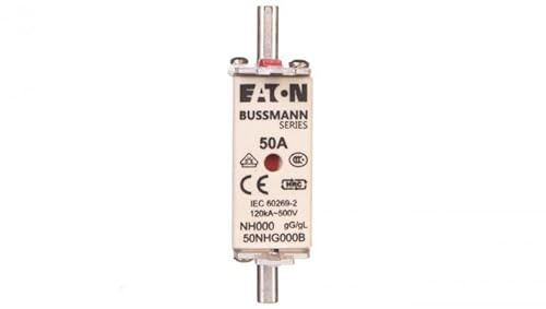 Eaton 50NHG000B Fuse Link, Low Voltage, 50 A, 500 V AC/NH000/GL/GG IEC Double Identification Detector Voltage Grab Tab UK