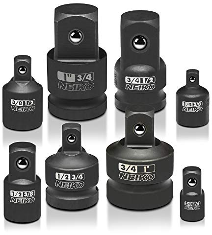 NEIKO 30223A 8 PC Impact Socket Adapter Set, Standard SAE Size, Cr-V Steel, Impact Driver & Wrench Conversion Kit, Locking Impact Socket Adapters & Reducer Set, Ball Detent, 1/4”, 3/8”, 1/2, 3/4”, 1”