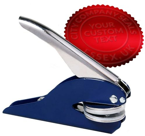 Paper Embosser for Companies; Corporate Seals; Certificate Embosser for Home & Business. Customisable 38mm Round Design Document Seal Company Seal (Handheld Blue)