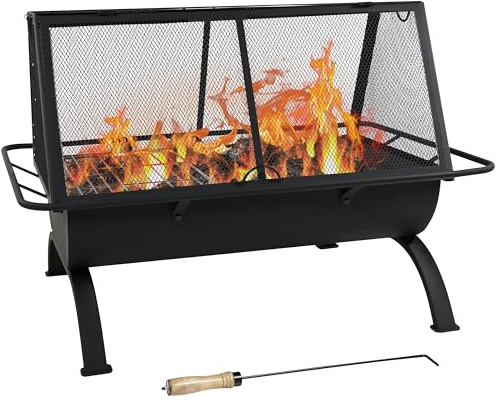Sunnydaze 36-Inch Northland Steel Outdoor Fire Pit with Grill - Outdoor Fireplace with Cooking Grate, Spark Screen, Cover, and Poker