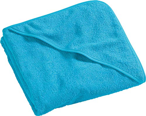 Erwin Müller Kinder-Kapuzenbadetuch, Kapuzenhandtuch Uni Frottier türkis Größe 100x100 cm - weich, flauschig, saugstark, 100% Baumwolle (weitere Farben, Größen)