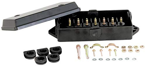 Buyers Products 5601100 Polypropylene Electrical Junction Box with 7 Terminals for Truck & Trailer Wiring – Weather-Resistant Polymer, Sealed Lid, Includes Cover, Grommets & Strain Relief Hardware