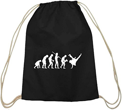 Shirtstreet24, EVOLUTION BREAKDANCE, Hip Hop Breaker Baumwoll natur Turnbeutel Rucksack Sport Beutel, Größe: onesize,schwarz natur