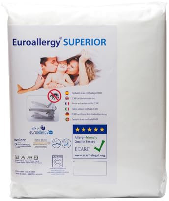 Euroallergy Superior -Coprimaterasso Antiacaro Certificato. Altamente Traspirante, senza laminazione. Con Cerniera (180x200 x30 cm.)