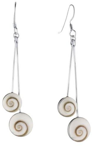 Silverly Shiva-Auge-Muschel-Tropfenohrringe für Damen 925er Sterlingsilber | Weiße Muschel-Doppelstrang-Quastenohrringe | Böhmischer Sommerfestival-Schmuck | Strand-Mehrstrang-Design