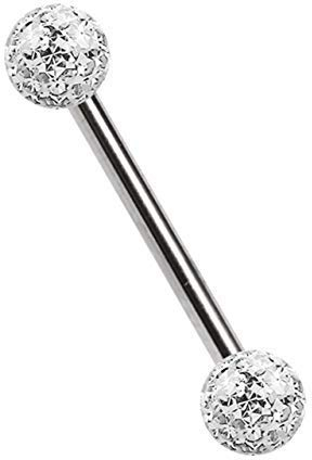 Titan Brustpiercing Schmuck Stab 1,6 x 14 mm mit Zwei Epoxy Kugeln in klar