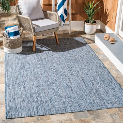 SAFAVIEH Outdoor Area Rug 5'3x7'7 - Courtyard Collection - Coastal Design, Navy & Grey, Durable & Easy Cleaning, Ideal for Patio, Entryway, Mudroom, Backyard (CY8022-36821)