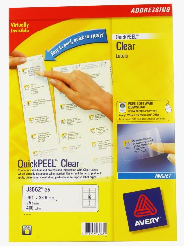 Avery J8562-25 Adressetiketten 16 pro Blatt 99,1 x 33,9 mm 400 Stück transparent