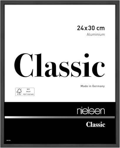 nielsen Bilderrahmen, 24 x 30 cm, Aluminium, Schwarz matt, Rahmen zum Aufhängen im Hoch- & Querformat, Echtglas, Classic
