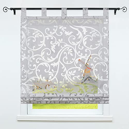 CORLIF Raffrollo Ausbrenner Transparente Raffgardine mit Schlaufen Schlaufenrollo Gardinen Modern Hellgrau BxH 80x150 cm 1 Stück