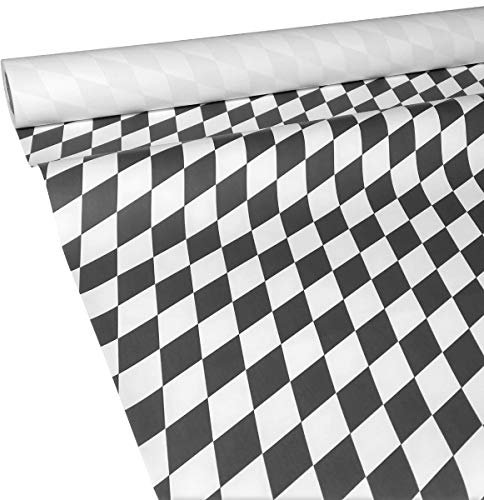 JUNOPAX 38483081 Papiertischdecke 50m x 0,75m Raute schwarz-weiß nass- und wischfest
