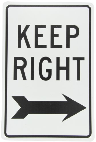 NMC TM27G Cartello Keep Right, 30,5 x 45,7 cm, segnale di sicurezza stradale in alluminio standard con grafica a freccia nera, testo su base bianca