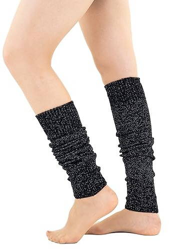 Mysocks Leg Warmers Extra Soft Stylish Fancy Winter 80s Party Dance Glitter Long Legwarmers for Women Girls Ladies Black Speckled Glitter