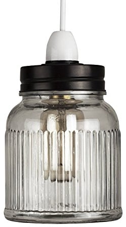 MiniSun | Retro Style Clear Glass Ribbed Pattern Design Jar Ceiling Light Shade | Pendant Lights, Home Décor & Improvement Essential | 155mm Shade Width