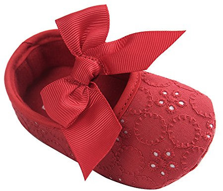 LACOFIA Zapatos de Bautizo con Suela Suave Antideslizante Princesa Arco de bebé niñas Rojo 3-6 Meses