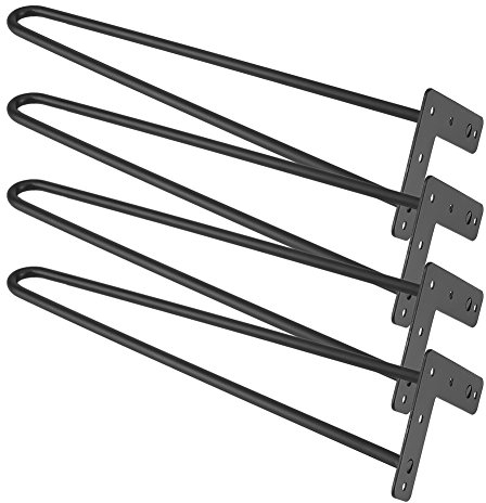 SOULONG Lot de 4 Pcs Pieds de Table Basse en Épingle à Cheveux 2 Tiges Pieds de Meuble en Métal Noir Remplacement Pieds pour Table Chaise Meuble (40cm)