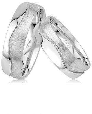 GIORO Sila Eheringe Trauringe Hochzeitsringe massiv Weißgold *handgefasste Brillanten* Paarpreis Echtes Gold (14 Karat (585) Weißgold)