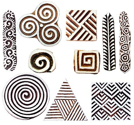 Royal Kraft Holzstempel für Blöcke Drucken auf Textil, Papier, Stoff, Ton, Keramik, Tattoo (Set von 10) MXtag0013