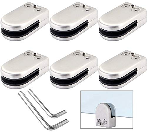 QitinDasen 6 Stück 10~12 mm (L Größe) Edelstahl Glasklemmen, 304 Edelstahl Glashalter, Einstellbare Glasklemme Halterung Flacher Rückseite, für Treppe Balustrade Handlauf (Silber)