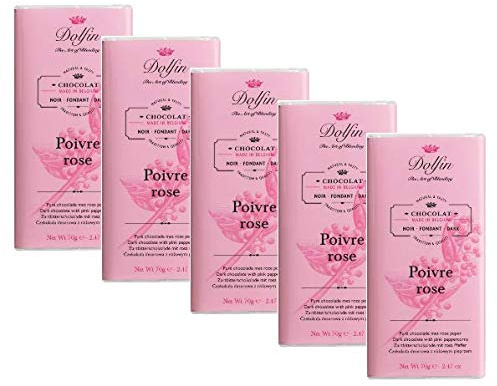 Dauphin | Barre 60% noir foncé | Chocolat Poivre Rose | Barre de chocolat belge 5 x 70 grammes