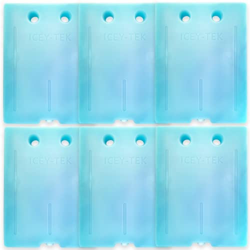Icey-Tek - Large Gel Ice Packs - Reusable Cooler Packs + Commercial Grade Cooling Solution for Cool Boxes and Cooler Bags - Freezer Packs - Pack of 6