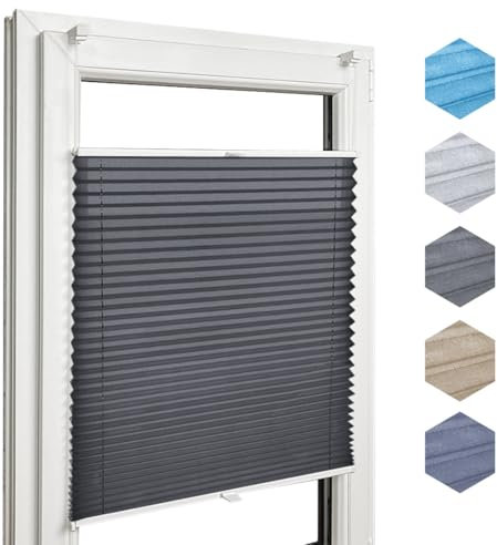 Home-Vision® Premium Plissee Faltrollo ohne Bohren mit Klemmfix, Kollektion „Melange” Leinenoptik Blickdicht Sonnenschutz Jalousie für Fenster & Tür (Graphit, B35cm x H120cm) Modern Klemmträger