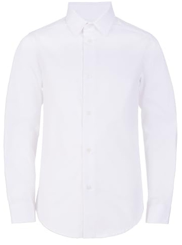 Calvin Klein Boys' Long Sleeve Slim Fit Dress Shirt, Button-Down Style with Buttoned Cuffs & Shirttail Hem, White, 12