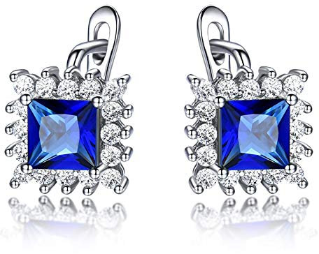 Beydodo Boucle d Oreilles Femme, Boucles d'Oreilles Femme Argent Carré avec Saphir et Zirconium
