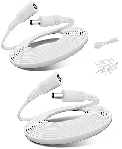 Basesailor 12V Flat DC Extension Cable Lead 6M/2Pack,5.5mm x 2.1mm 5521 Power Supply Adapter Long Extender Cord for Outdoor CCTV Security Camera,Eufy E330,TP Link Tapo Camera C200,C520WS,C510W,C310